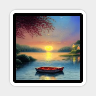 Lakeside Sunset Boat View Magnet