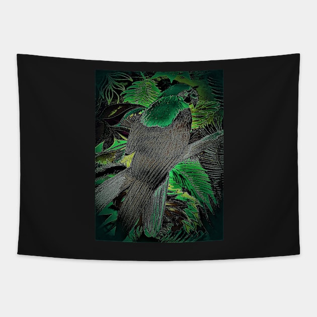 GREEN PARROT MACAW TROPICAL ART JUNGLE EXOTIC BIRD PALM POSTER DECO PRINT Tapestry by jacquline8689