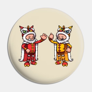 2 Characters Wearing Lion Dance Costumes Pin