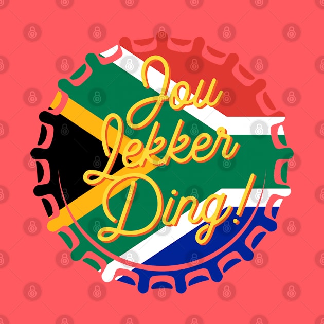 Jou Lekker Ding T-Shirt | Funny Bottle Cap South African Flag | Afrikaans Phrase | Ons Gaan Nou Braai by BraaiNinja