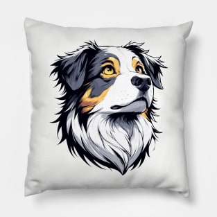 Stunning and Cool Australian Shepherd Monochrome and Gold Portrait for Father's Day Pillow