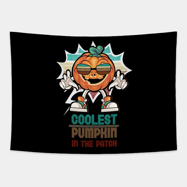 Retro Coolest Pumpkin In The Patch Halloween Tapestry by MasliankaStepan