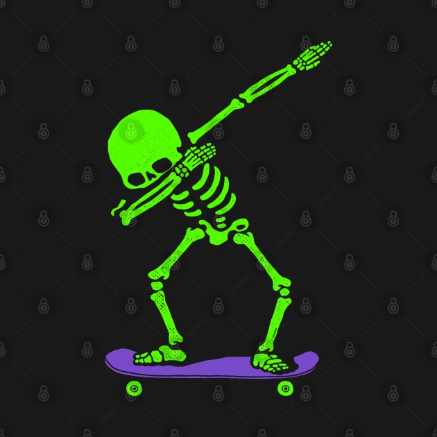 Halloween Dabbing Skeleton SKATEBOARD T-Shirt Dab Skate GLOW by vo_maria