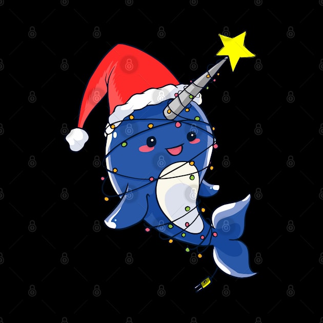 Christmas Narwhale or Unicorn Dolphin with Christmas Lights by jonathanptk