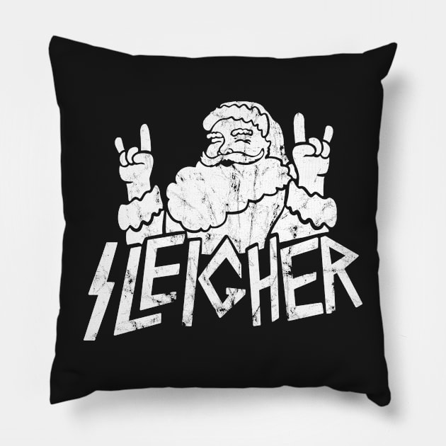 Santa goes Metal Santa Sleigher Funny Christmas for Metalheads Distressed Pillow by SusanaDesigns