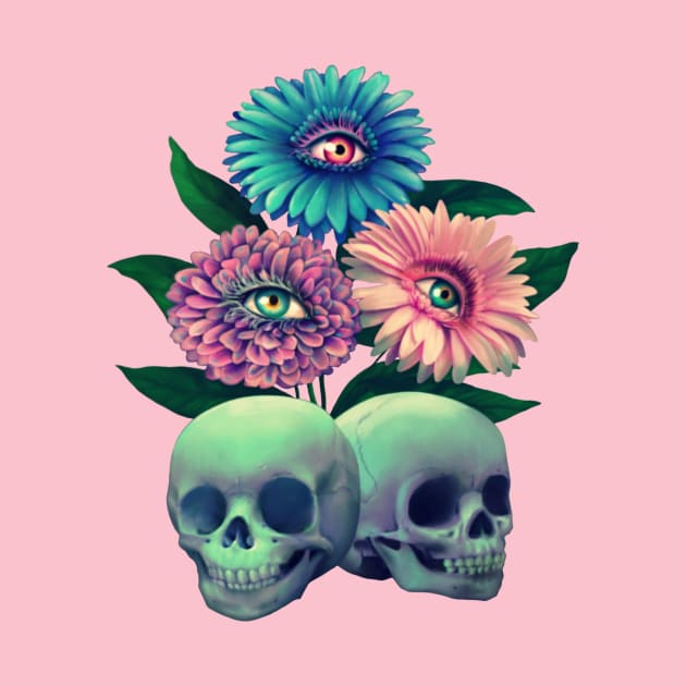 Skulls and eye-flowers by Lyara Costa