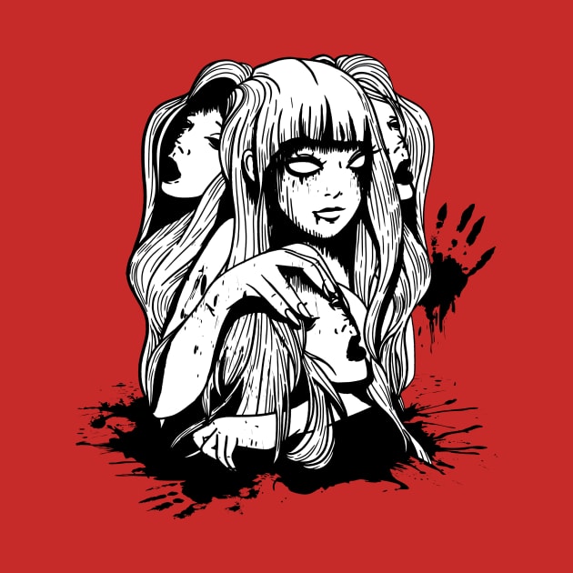 Anime Horror Zombie Evil Japanese Girls Manga T-Shirt by M4V4-Designs