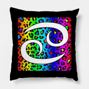 Cancer Zodiac Horoscope Rainbow Leopard Print Square Monogram Pillow