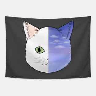 White Cat Face and Sunset Night Purple Pastel Sky Aesthetic Neko Tapestry