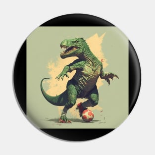 Soccer dinosaur playing football Green t-shirt Pin