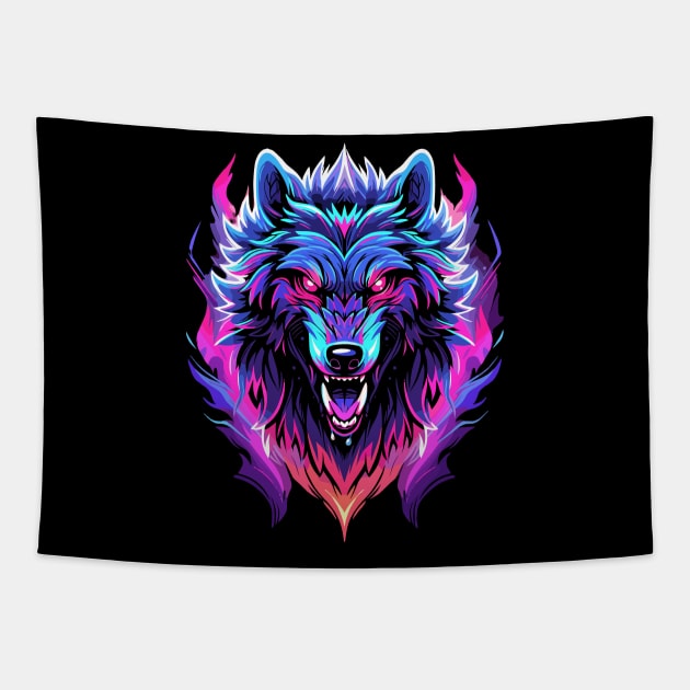 Full Moon Lone Aplha Blue Dire Wolf Tapestry by RuftupDesigns