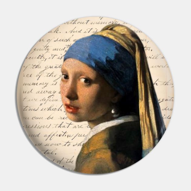 Pearl Earring Painting on Antique Letter Collage Famous Painting Series Pin by missdebi27