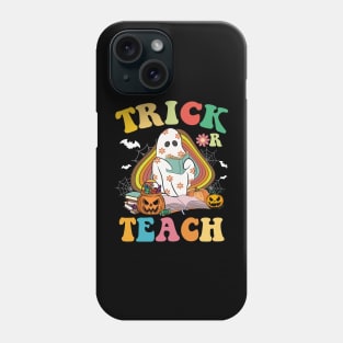 Groovy Halloween Trick or Teach Retro Floral Ghost Teacher T-Shirt Phone Case