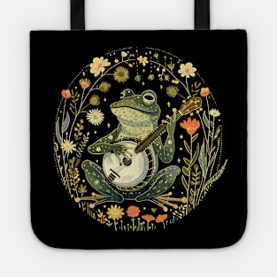 Retro Cottagecore Frog Musician Frog Playing Banjo Tote