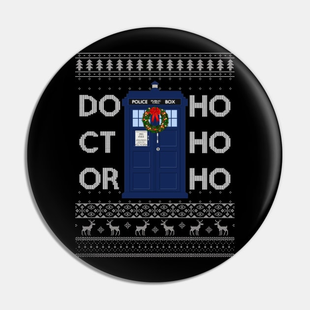 Doctor Who Tardis Ho Ho Ho Christmas Knit Pin by Bevatron