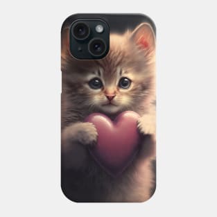 Valentine kitten with a heart 0 Phone Case