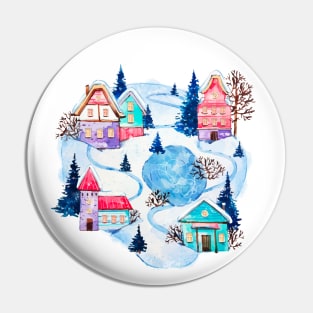 Watercolor Christmas Village Pin