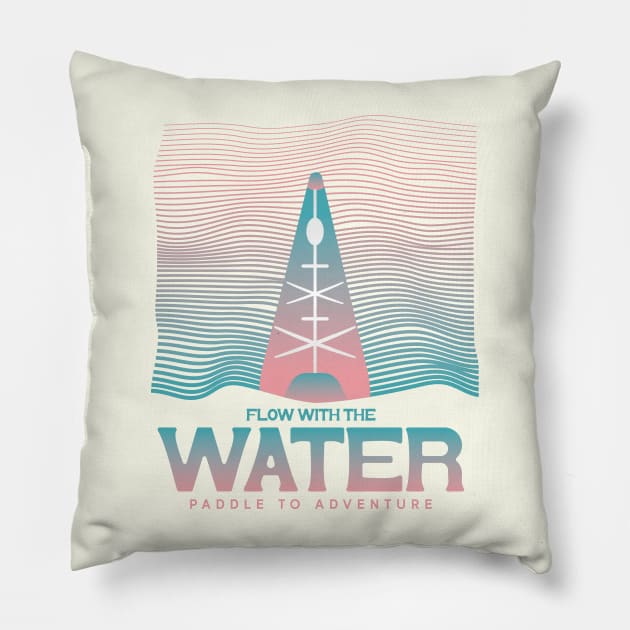 Flow With The Water Kayaking Kayaker Wavy Lines Art Pillow by Fitastic