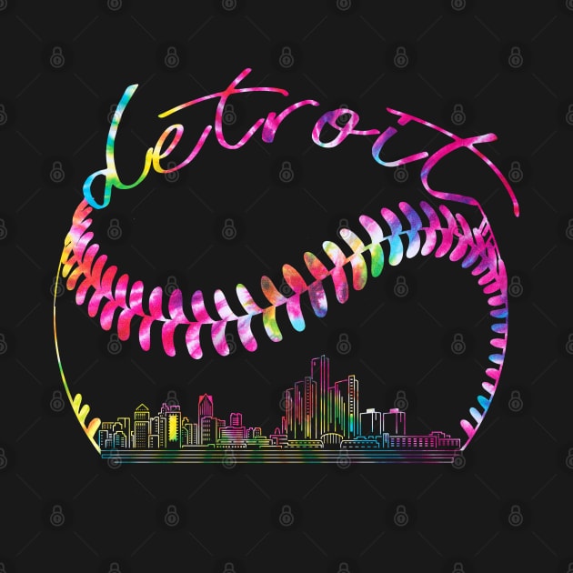 detroit, tie dye, baseball skyline city, baseball player by Sandra Holloman