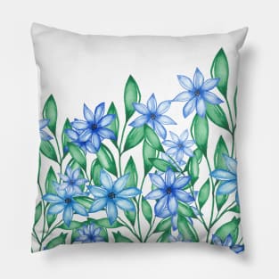 Blue Watercolor Wild Flower Pillow