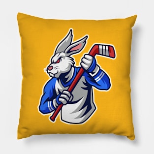 Rabbit Hockey Player Mascot & Sport pattern Pillow