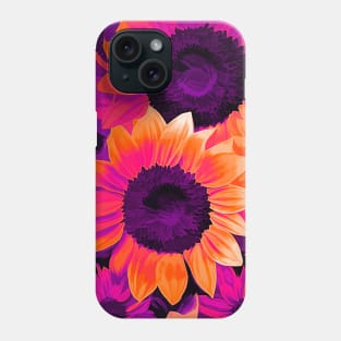 Psychedelic Sunflowers Blooming In Vibrant Colors Phone Case