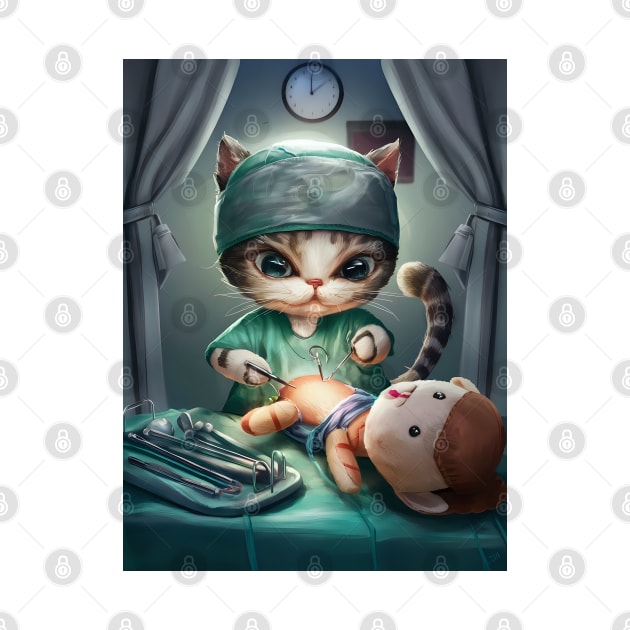 Cute cat surgeon performing surgery by Spaceboyishere