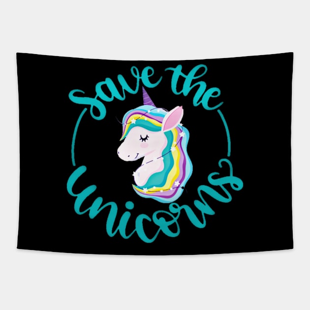 SAVE THE UNICORN Tapestry by tzolotov