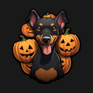 Natural Ear Black Doberman Halloween Puppy Pumpkins T-Shirt