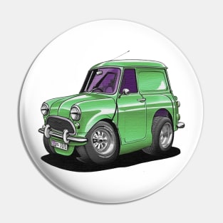 Cartoon drawings of Morris Mini van 1000 Green Pin