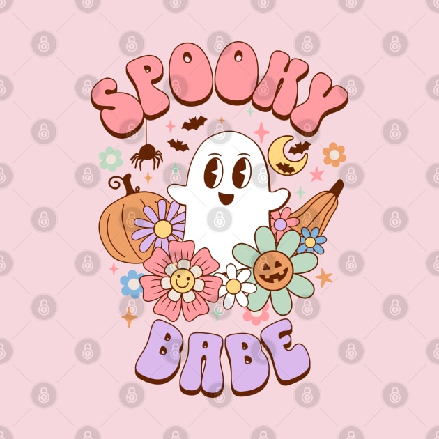 Spooky Babe Kawaii Ghost Retro Halloween Preppy Aesthetic by PUFFYP