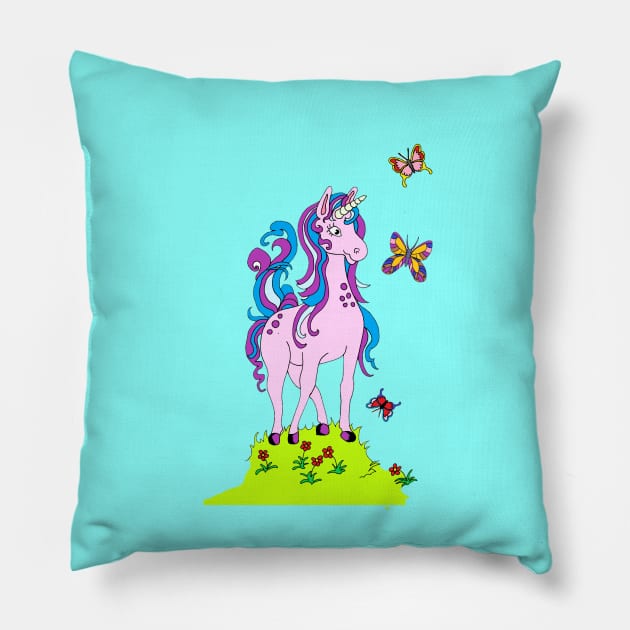 Unicorns Love Butterflies Pillow by lynncostelloe