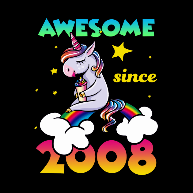 Cute Awesome Unicorn Since 2008 Rainbow Gift by saugiohoc994