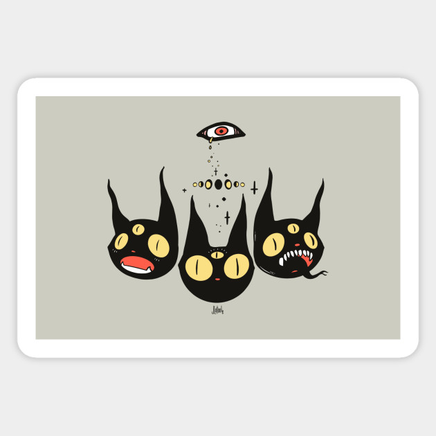 Three Strange Cat Heads. Gothic Dark Art - Cats - Sticker