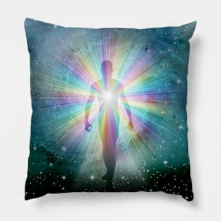 Man in rainbow light and stars Pillow