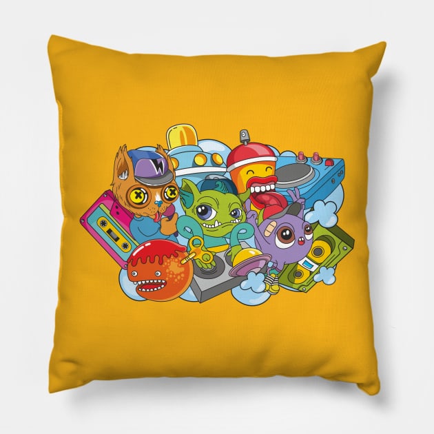 Graffiti Monsters Pillow by idiotstile