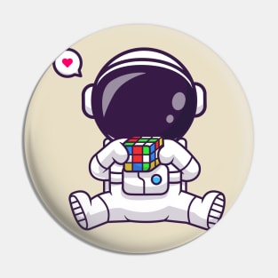 Cute Astronaut Playing Rubik Cartoon Pin