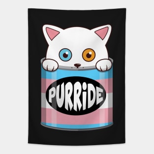 Funny White Cat Transgender Pride Tapestry