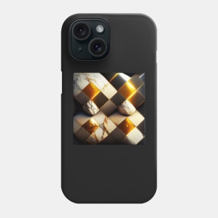 marble, black, white and gold check pattern Phone Case