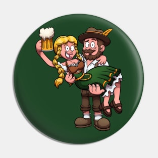 Bavarian Man Holding Oktoberfest Girl Pin