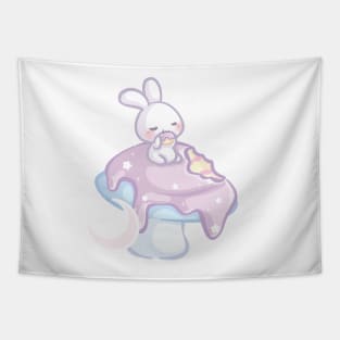 Bunny Eating a Giant Purple Mushroom Cake Tapestry