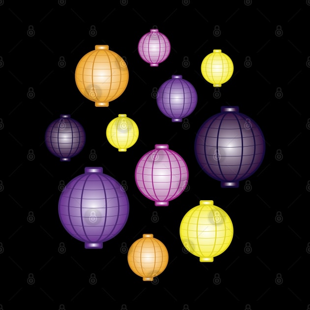 Lanterns | Mid Autumn Festival | Purple Orange Yellow | Black by Wintre2