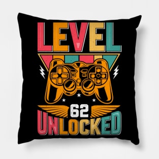 Level 62 Unlocked Awesome Since 1961 Funny Gamer Birthday Pillow