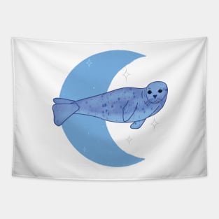 Harbor Seal Crescent Moon - Blue Tapestry