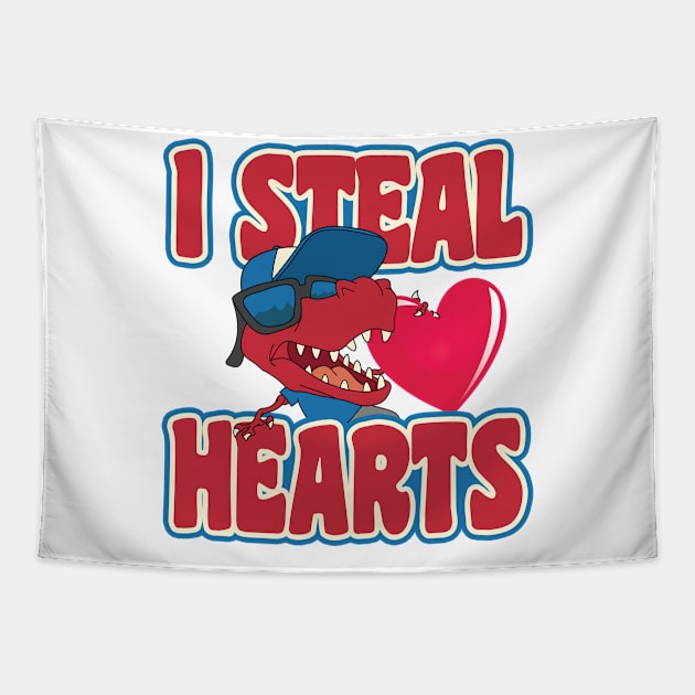 'I Steal Hearts Dinosaur' Sweet Valentines Lovers Gift Tapestry by ourwackyhome