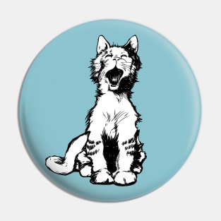 Vintage Yawning Cat on Blue Pin