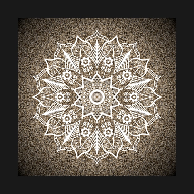 Arabesque Mandala Indian Tibetan White and Golden by DMRStudio