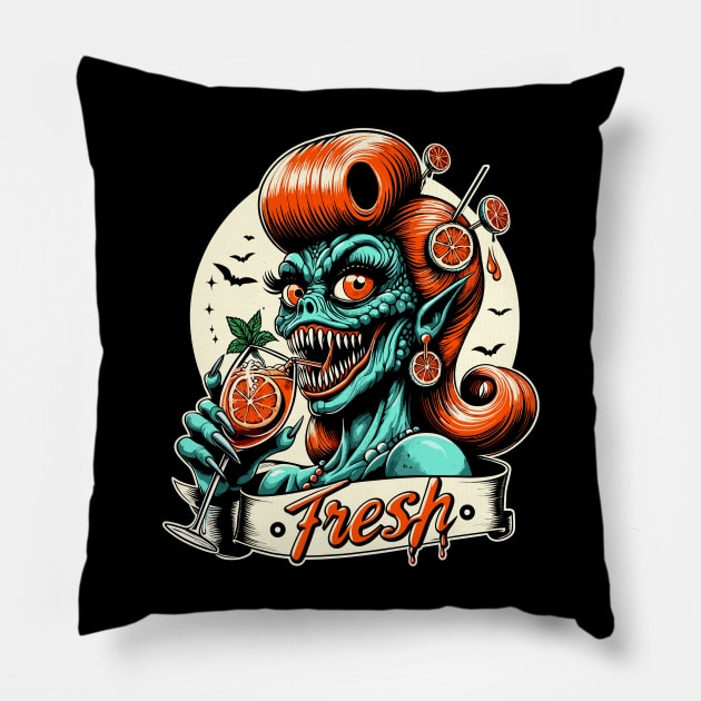 Aperol Spritz Fresh Monster Lady Pillow by ravensart