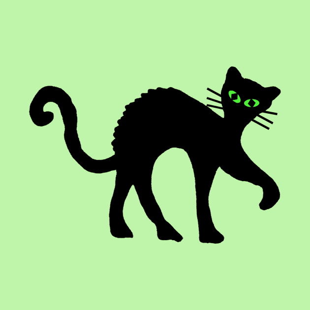 Spooky Black Cat Arched Back Green eyes by DeerSpiritStudio