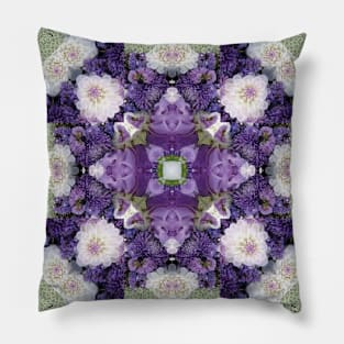 Mandala Kaleidoscope in Shades of Purple, Green, and White Pillow